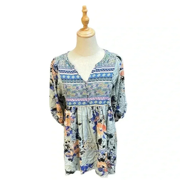 Umgee Sage V-Neck Floral Peasant Dress Women’s SM- gorgeous Boho BEAUTY Size M - Picture 6 of 11